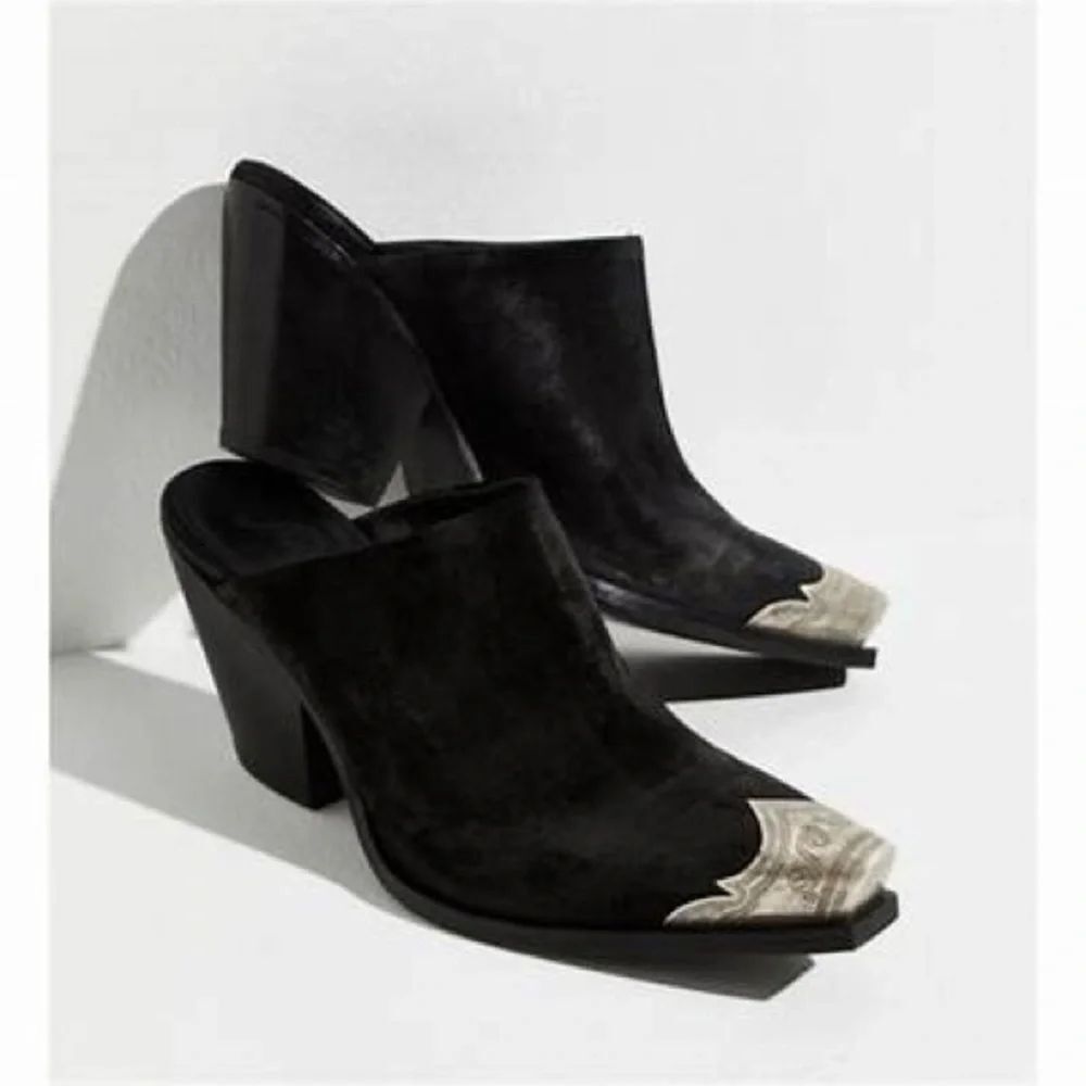 Free People Brayden Western Mule Black and Silver Mules Size 40